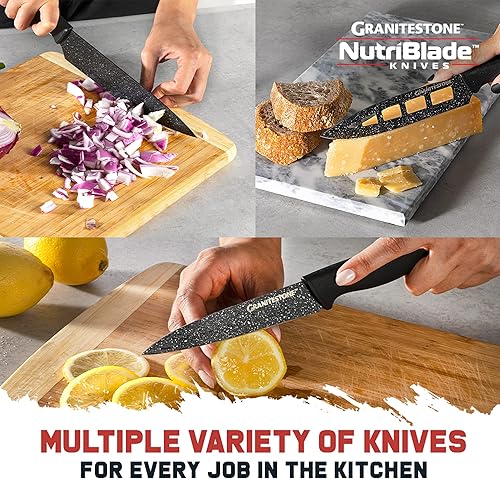Miniatura 5 de Nutriblade Granitestone - Juego de 6 cuchillos de cocina profesional con cuchillas de acero inoxidable ultra afiladas y revestimiento de granito