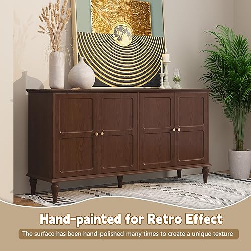 Vista 3 de ARTPOWER Sideboard Buffet Cabinet with Storage, 58'' Mid-Century Modern Storage Cabinet with 4 Doors and Adjustable Shelves, Accent Style Sideboard