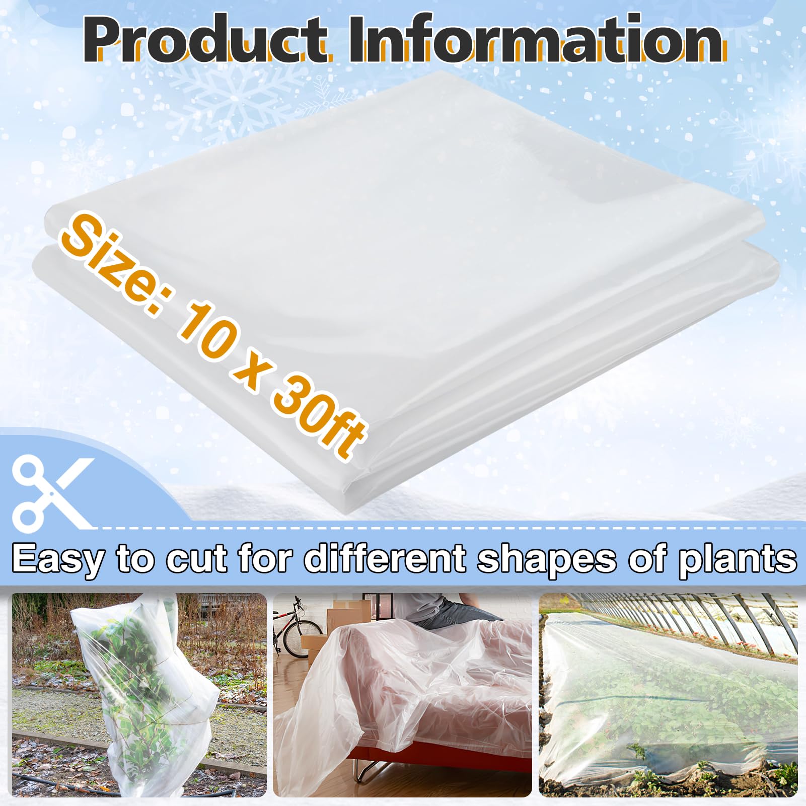 Cubiertas para plantas de 8 mil, protección contra la congelación, 10 x 30 pies, mantas de plástico duraderas para plantas al aire libre, invierno, viento, lluvia, nieve, nieve, cubierta flotante