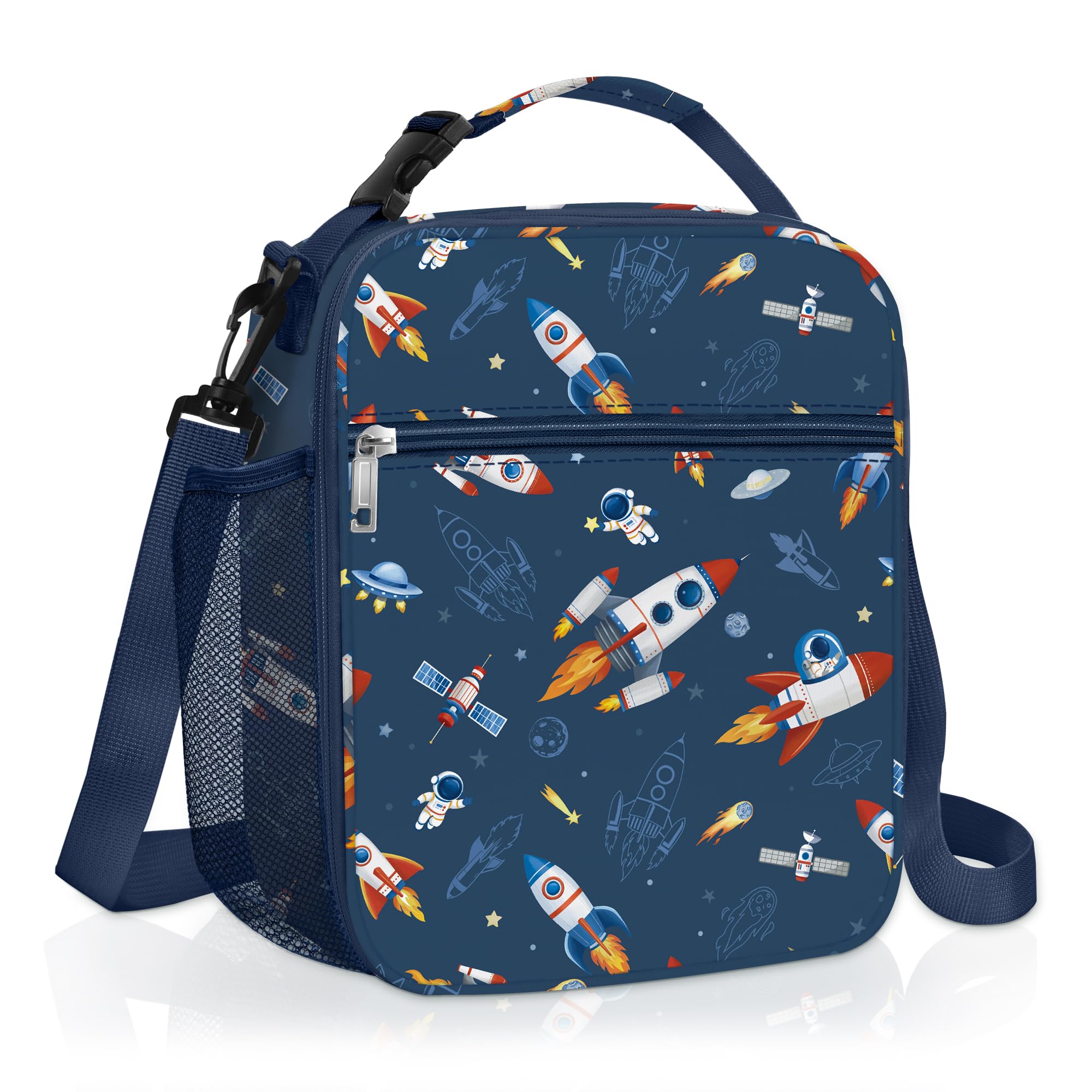 Clastyle Space Insulated Lunch Bag Star Large Thermal Cooler Bag for Boy Picnic Lunch Box Tote, Rocket Astronaut