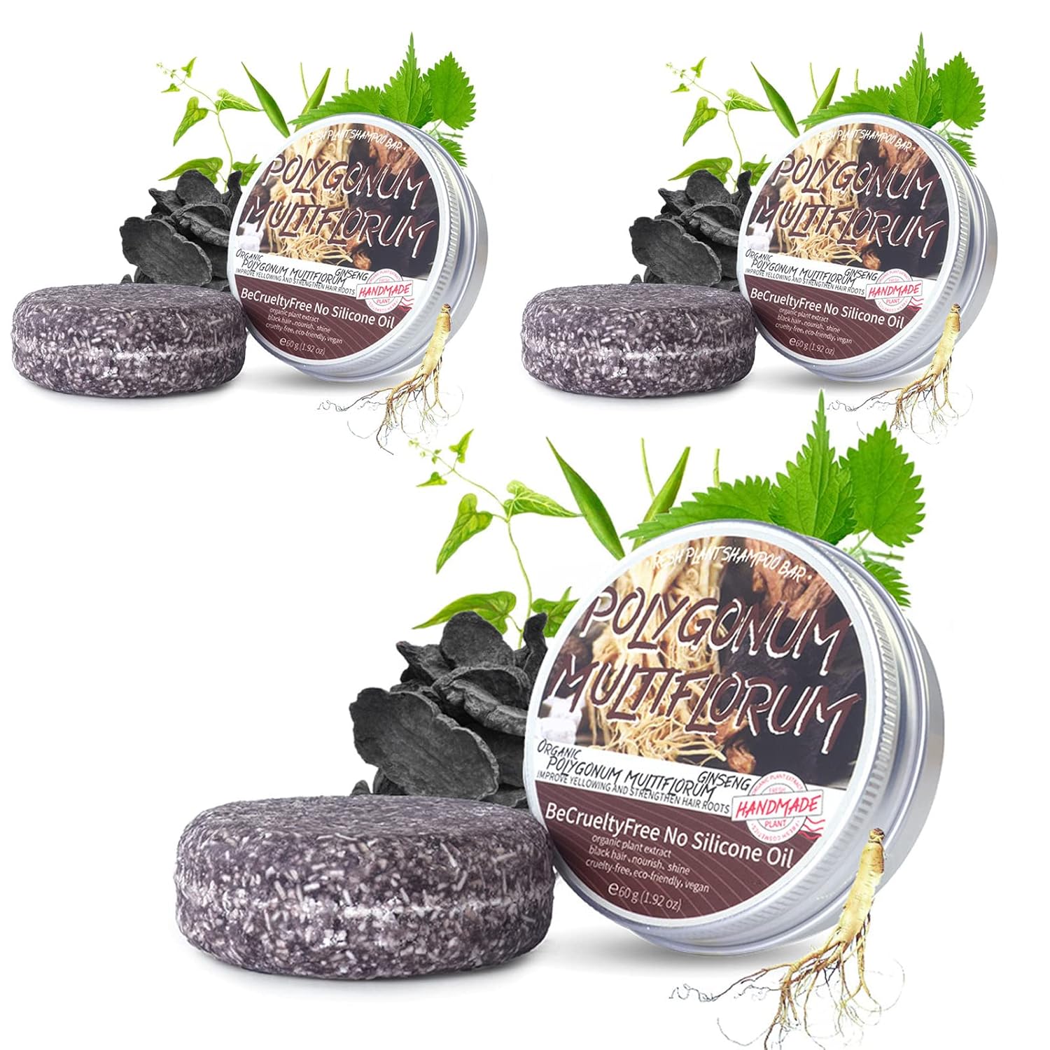 FNIUANF 3 Pieces Hira Darkening Shampoo Bar, Hira Shouwu