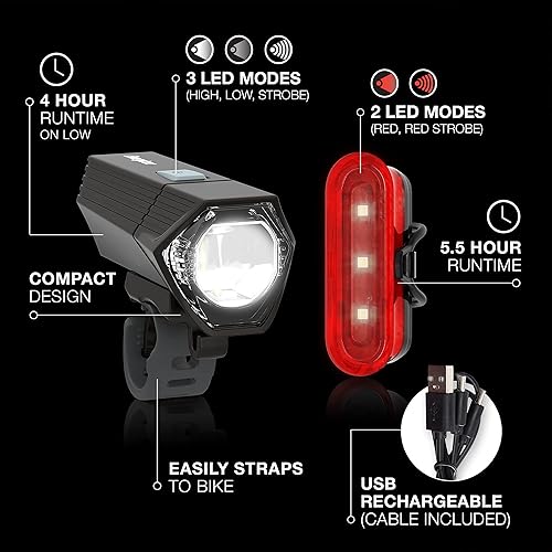 Miniatura 2 de Energizer Luz recargable X400 para bicicleta, IPX4 resistente al agua, diseño compacto y ligero, luz de clip frontal y luz LED trasera para