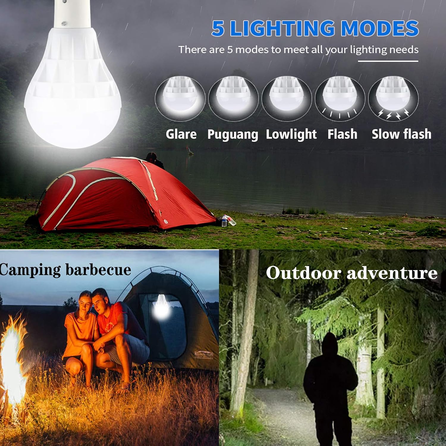 Light Bulb Solar Lights Outdoor 130LM Portable Solar Panel Powered Lamps Rechargeable LED Bulb Lights for Coops Shed Hiking Fishing Camping Tent Lighting (2 Pack)