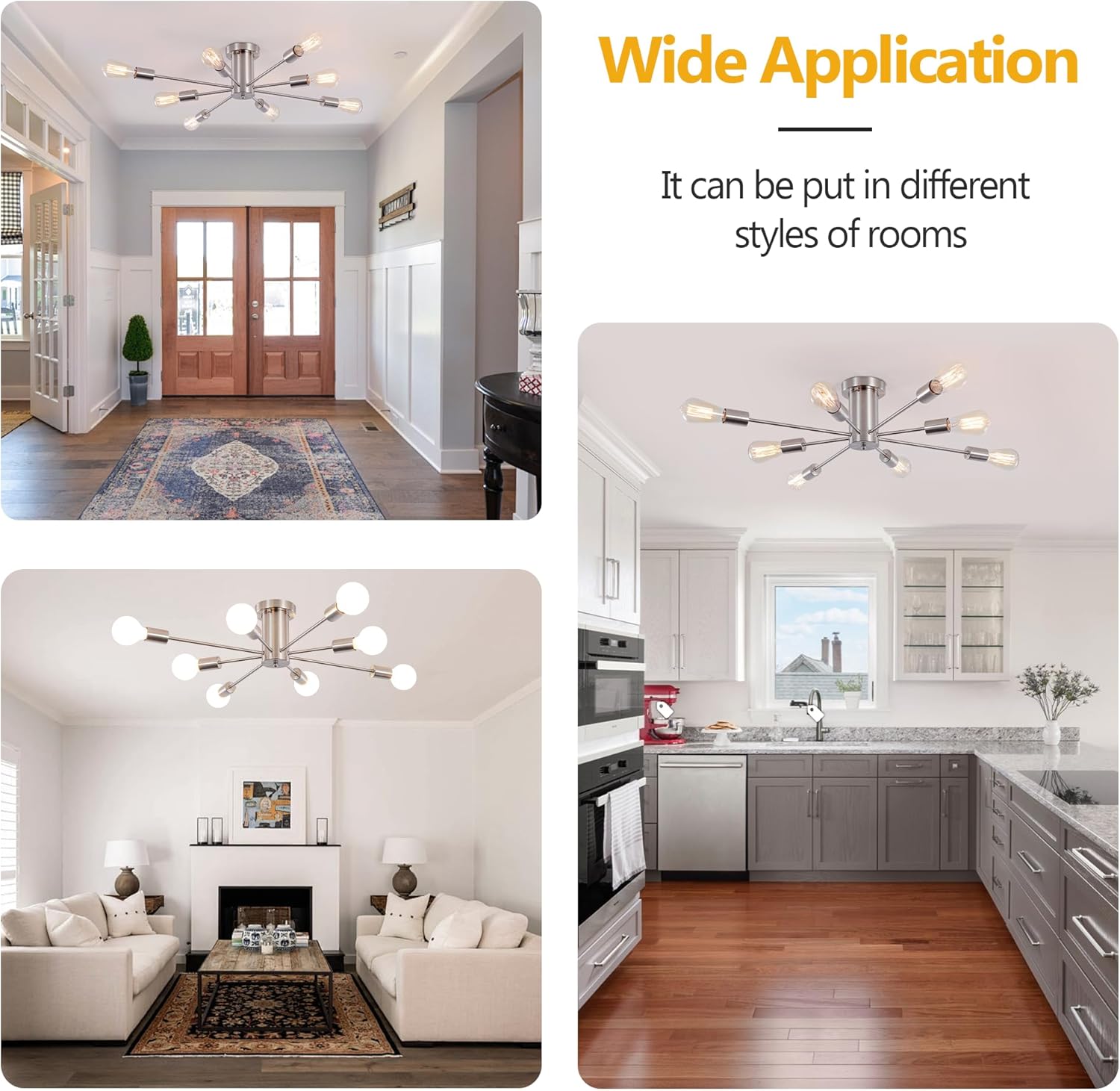 Modern Sputnik Chandelier, 8-Light Ceiling Light Fixture, Bedroom Light Fixture, Sputnik Lights Fixture for Living Room, Dining Room, Kitchen, Office, Hallway, Foyer (Brushed Nickel Silver) - E26 Base