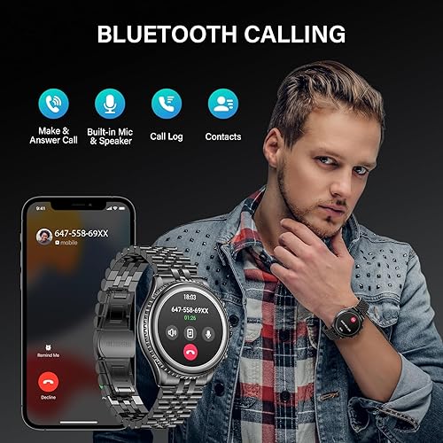 Miniatura 4 de Reloj inteligente con bisel giratorio 2025 para hombre con llamada Bluetooth, frecuencia cardíaca, presión arterial, SpO2, monitor de sueño, reloj