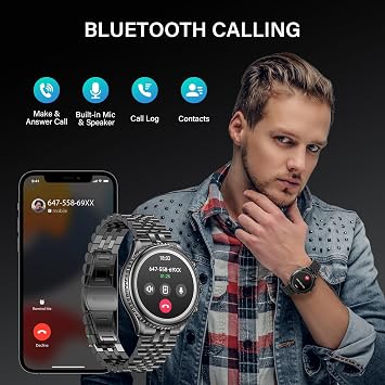 2026 Rotating Bezel Smart Watch for Men with Bluetooth Call, Heart Rate, Blood Pressure, SpO2, Sleep Monitor, Waterproof Round Watch with Encoder Knob, 1.32 AMOLED Display, Compatible Android and iOS