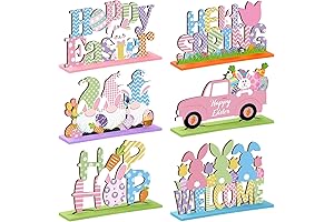 Hoolerry 6 Pcs Easter Wooden Table Sign