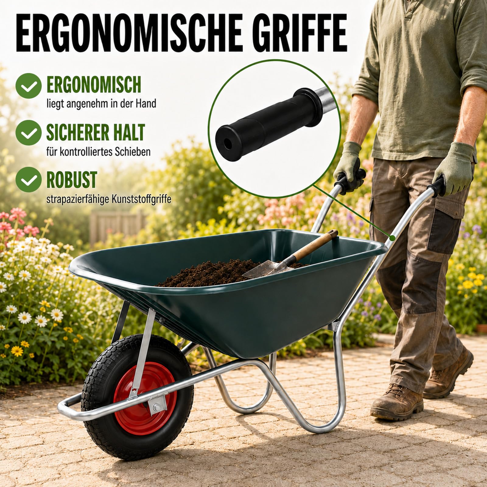 TRUTZHOLM Schubkarre 100 L 250 kg Luftrad auf Stahlfelge Kunststoffwanne Gartenschubkarre Bauschubkarre Schiebkarre