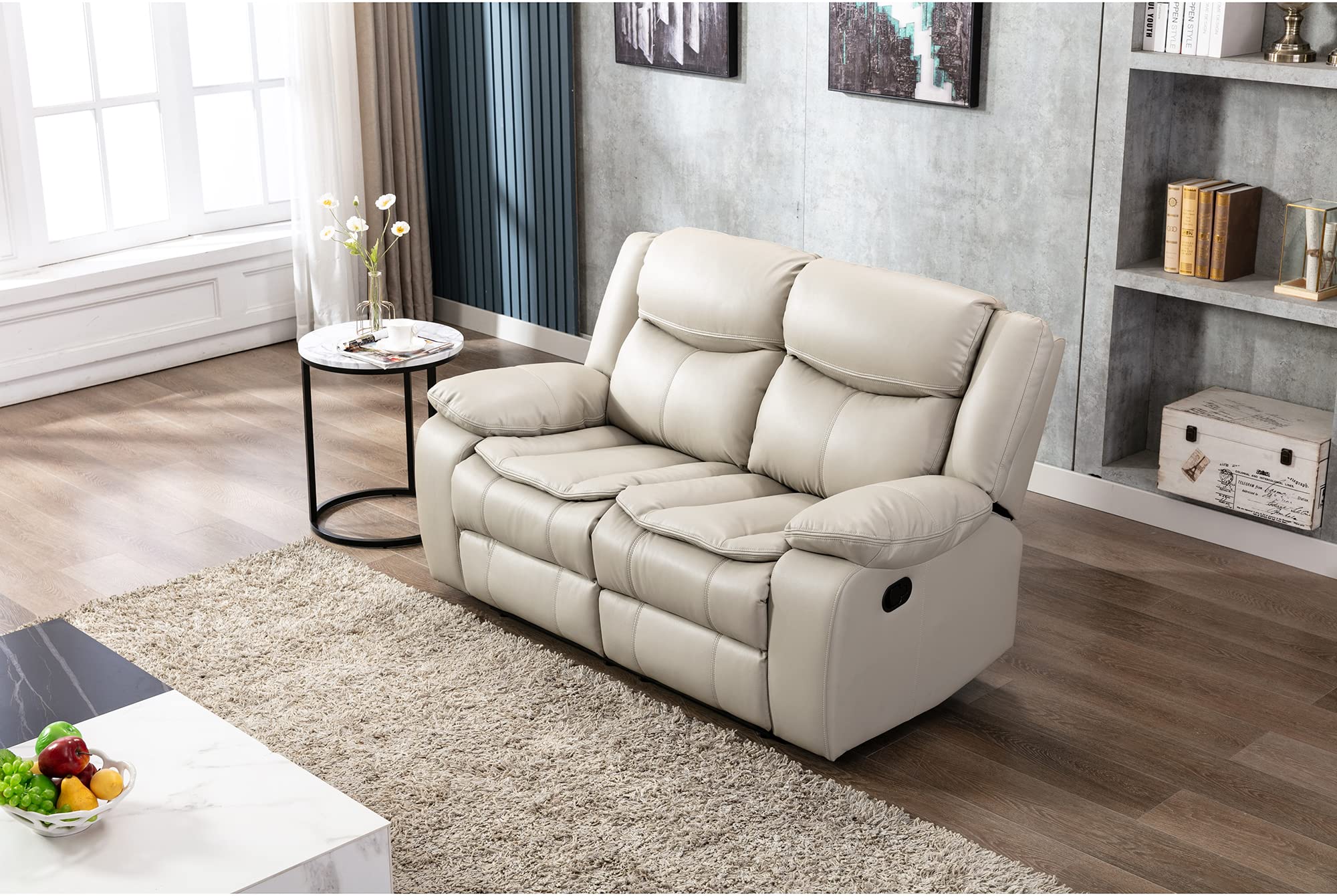 Familymill Breathable Leather Manual Reclining Loveseat for Living Room