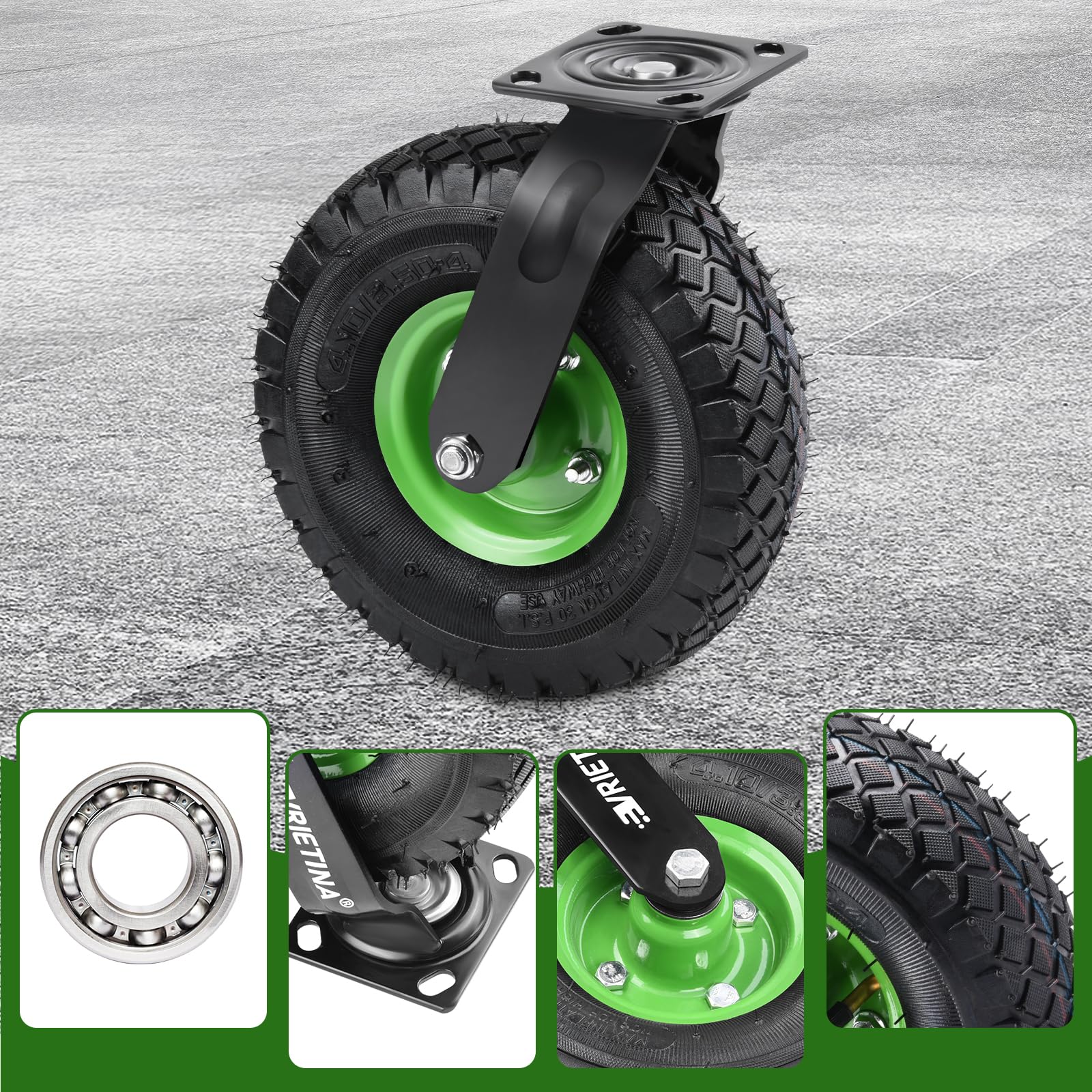 Schwartz Juego de 4 ruedas giratorias 360° con freno 250x90mm rueda de aire silenciosa llanta de acero absorción de impactos carro de transporte