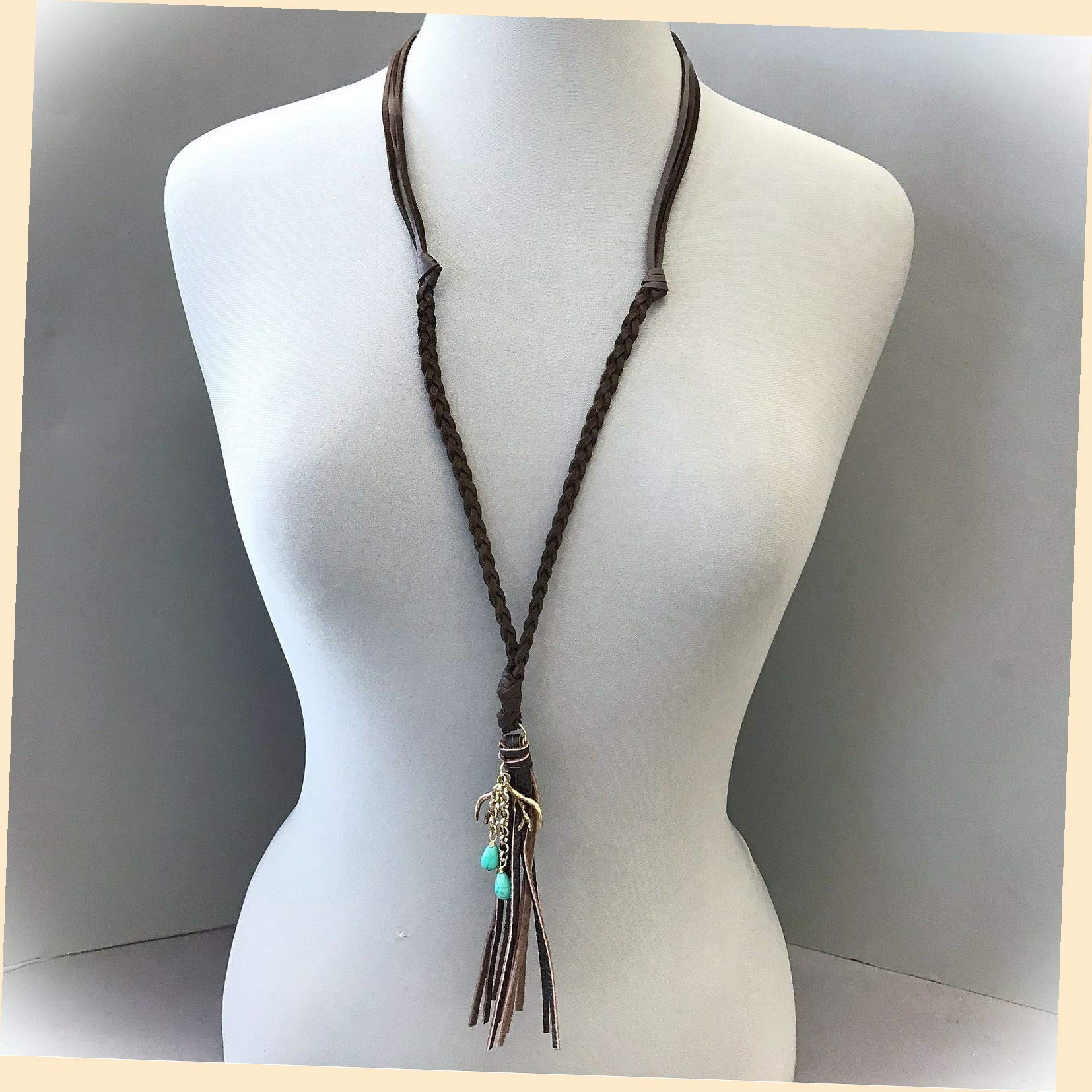 Boho Genuine Leather Deer Charm Pearl Decor Tassel