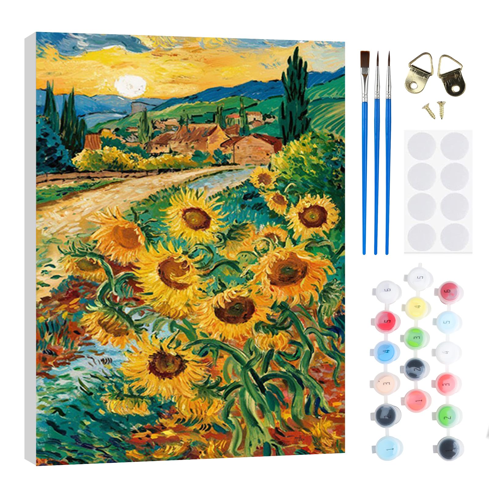 RICUVED Sunflower Paint by Numbers for Adults Kids–Flower DIY Paint by Numbers Kits with Wooden Framed,Easy Oil Painting Acrylic Pigment Drawing Paintwork Canvas 20x30 cm Home Decor