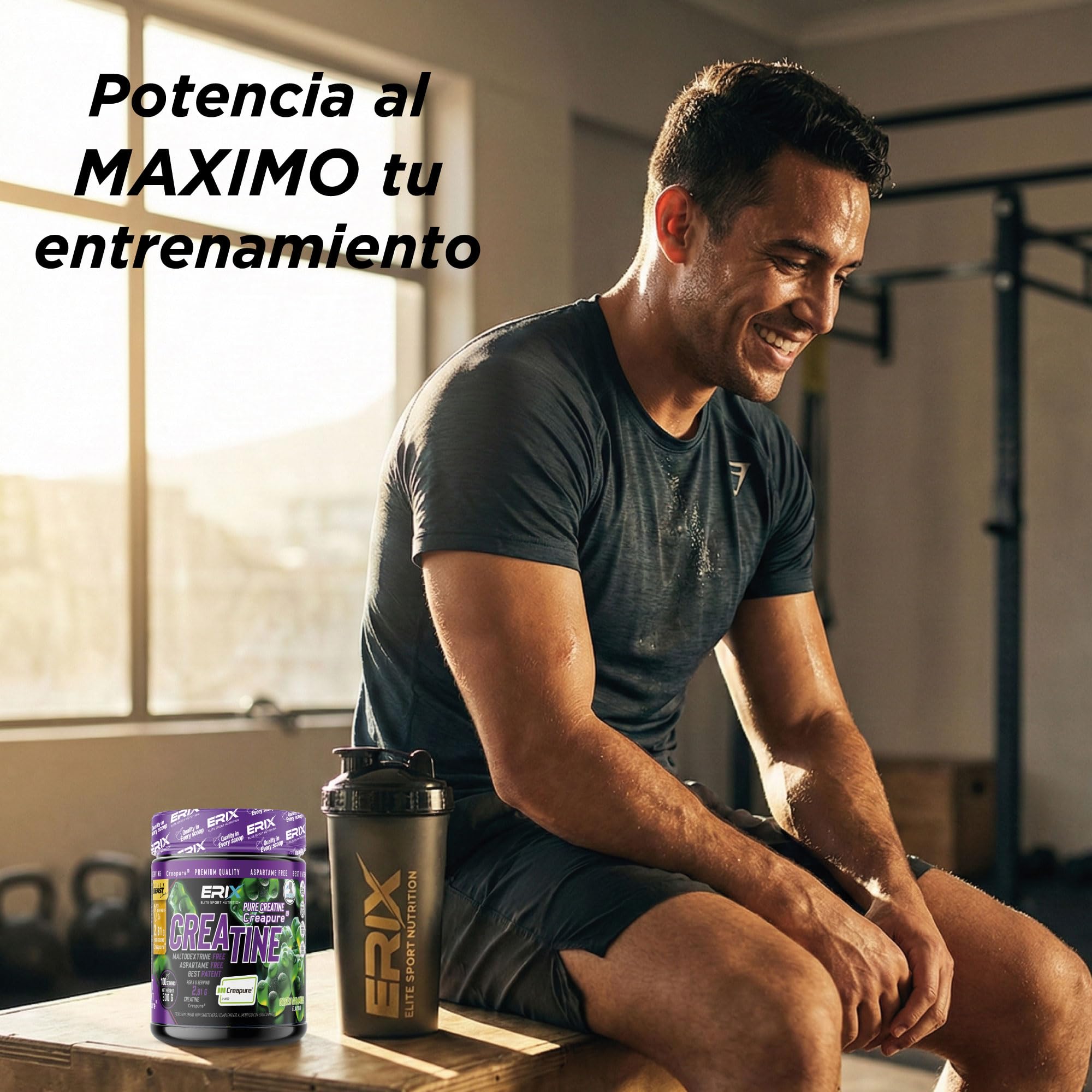 ERIX Nutrición Pack 2x 300g Creatina Creapure en Polvo, Suplemento Deportivo Micronizado para Aumento de Fuerza, Rendimiento y Masa Muscular (Green Gummies)