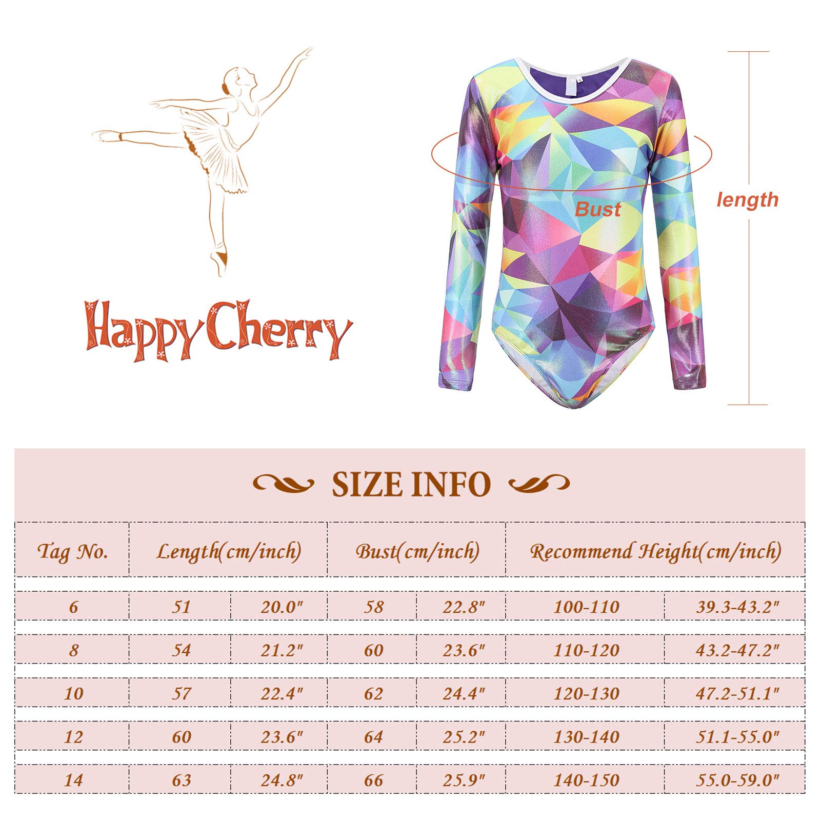 SEAUR - Maillot de gimnasia para niña sin mangas para niños, clásico, maillot de gimnasia, danza, ballet, ropa de ballet, patrón geométrico arcoíris, 100-150 cm