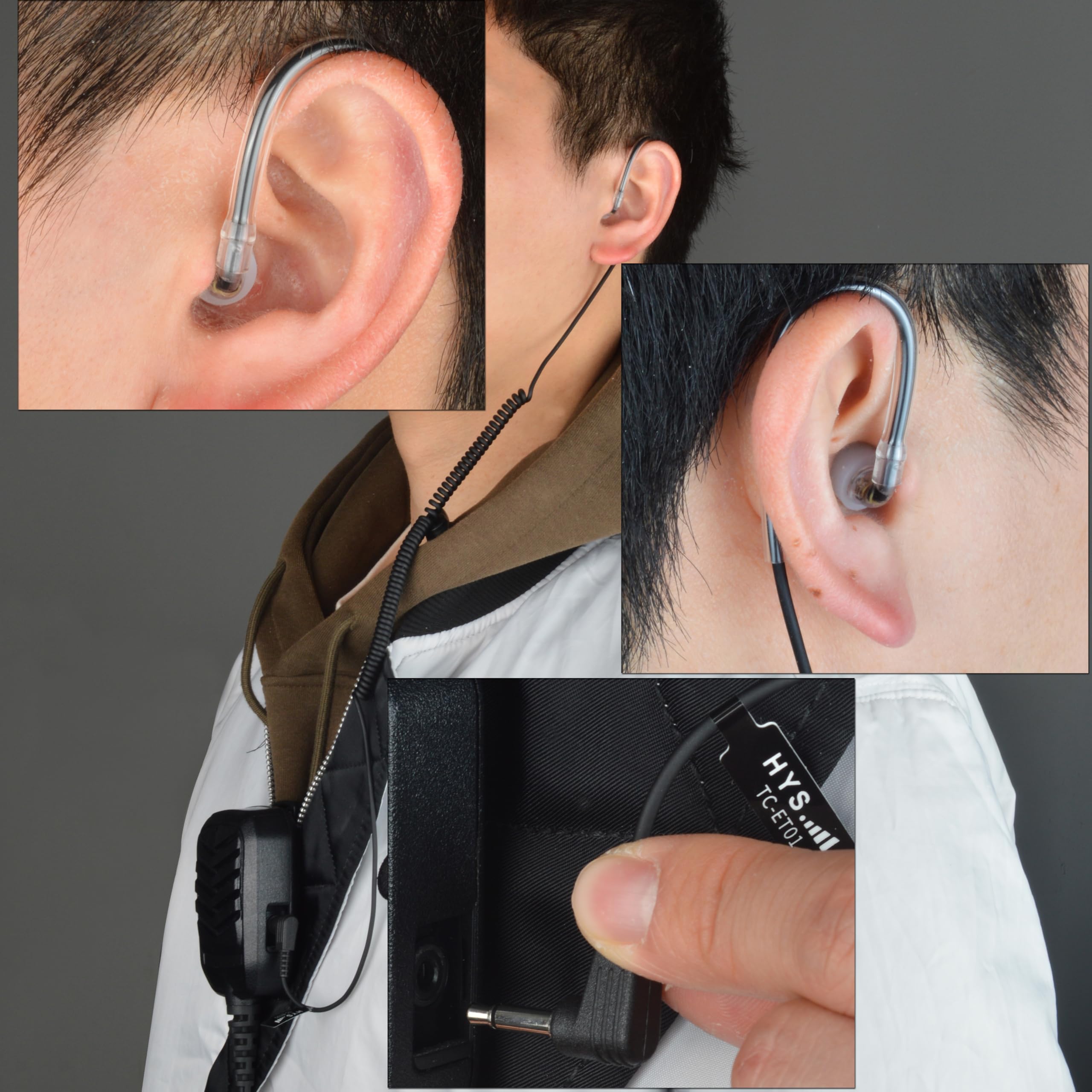 HYS Oordopjes geluidsslang - 3,5 mm jack - One Ear - Lijsten Only hoofdtelefoon met symmetrisch armatuur - hoofdtelefoon headset voor radio's, luidsprekermicrofoons (zwart