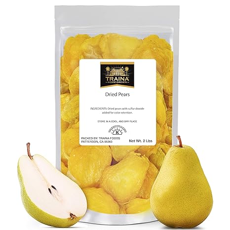 Traina Home Grown Extra Fancy Dried Pear Halves - SEASONAL/HEALTHY - Healthy, No Added Sugar, Non GMO, Gluten Free, Kosher Certified, Vegan, Packed in Resealable Pouch (2 lbs)