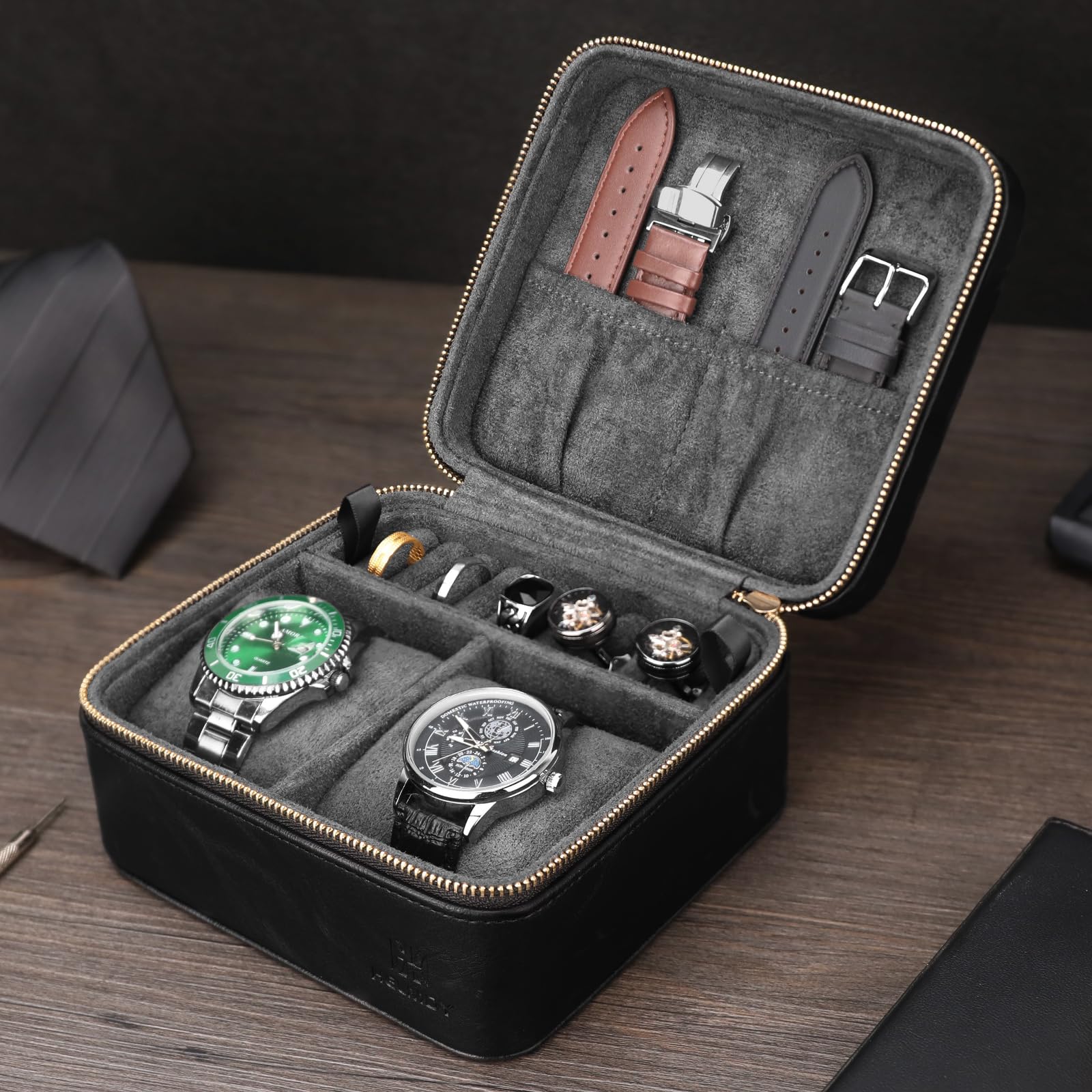 Étui de Voyage pour 2 Montres avec Compartiment pour Accessoires