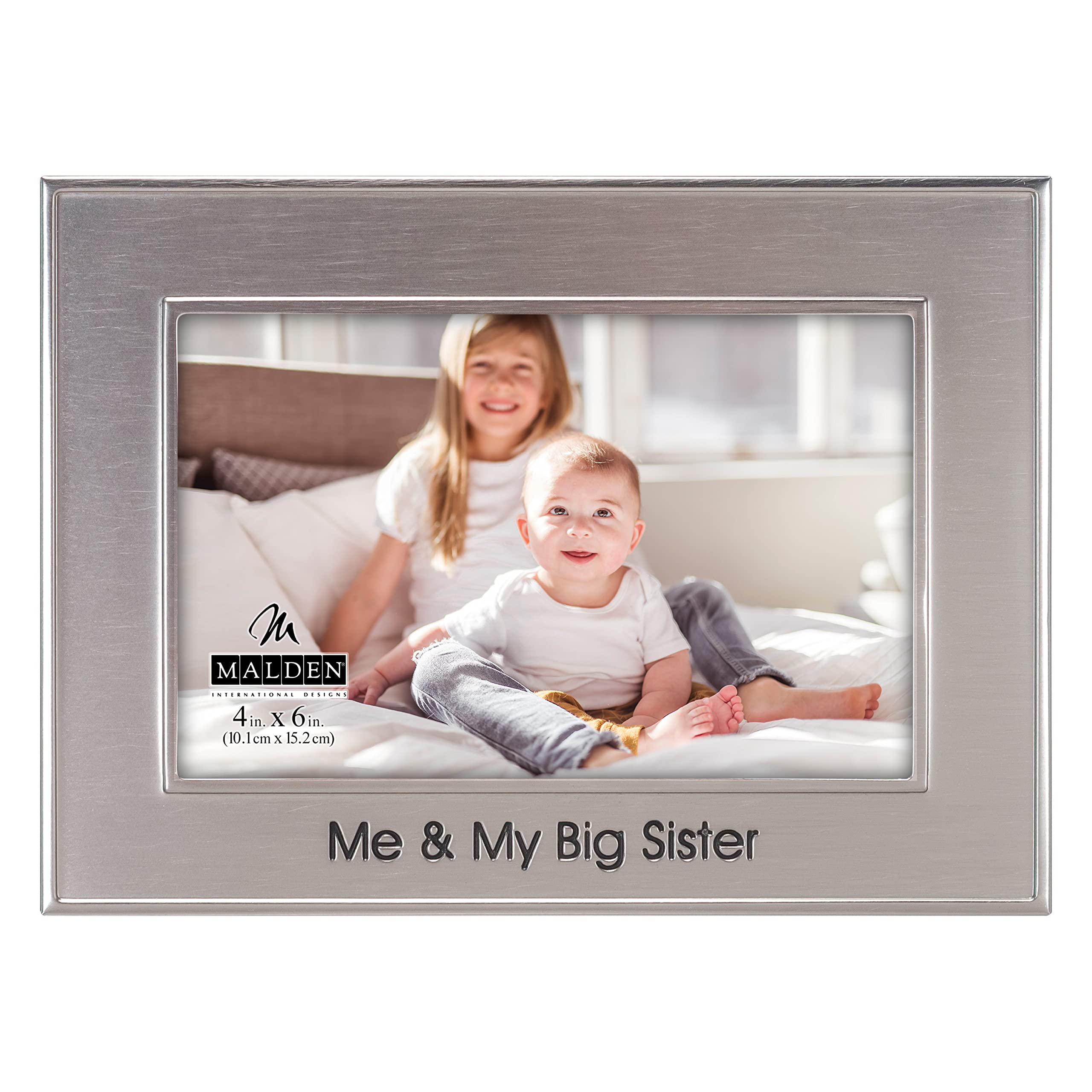 Malden International Designs 4x6 Me & My Big Sister Metal Brushed Pewter Finish Horizontal Inner And Outer Frame Borders