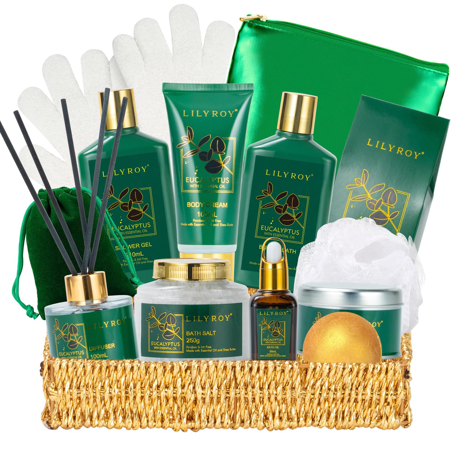 Christmas Gift Basket for Women and Men- 15-Piece Premium Eucalyptus Bath Gift Set - Spa Kit with Shower Gel Ideal for Birthday, Mothers Day, Father’s Day, Perfect for Holidays & Self Care