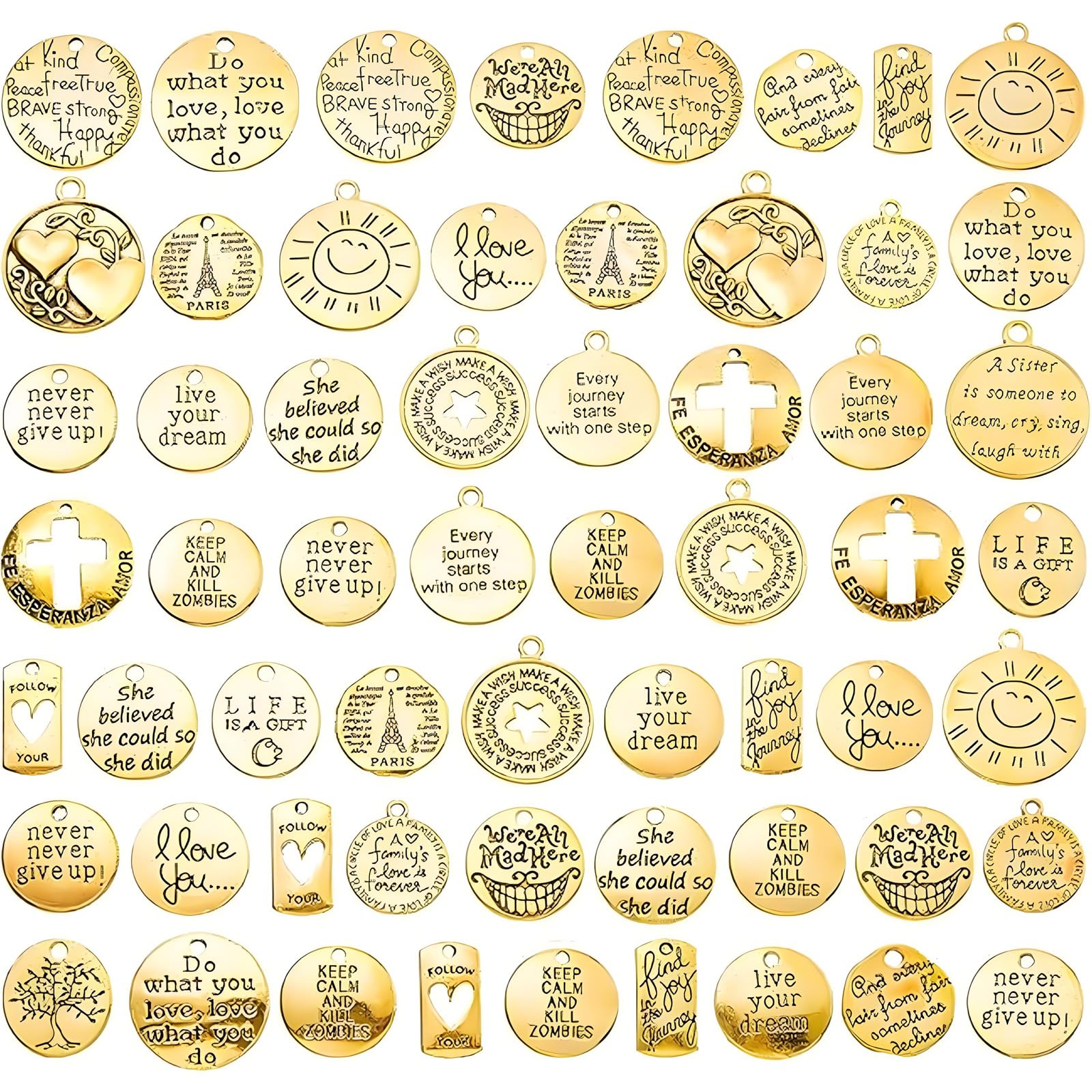 Hicarer 60 Piece Housekeeping Week Gifts Inspiration Words Charms Craft Supplies Pendants Beads Charms Pendants for Jewelry Making Crafting Findings Accessory for DIY Necklace Bracelet