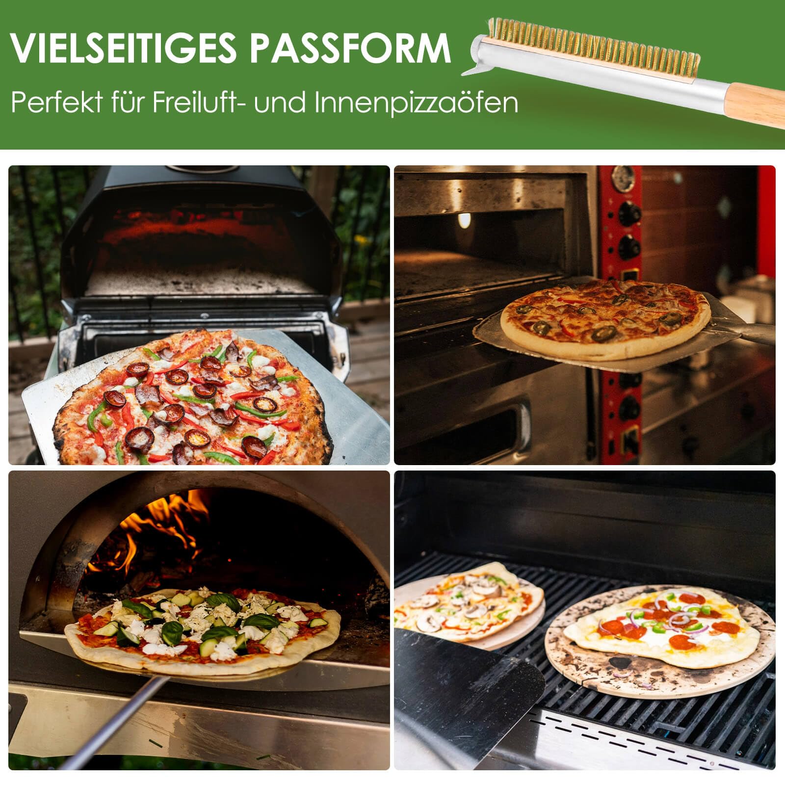 Profi Pizzaofen-Bürste 52cm mit Edelstahlschaber und Messingborsten – Ideal für Outdoor- und Indoor-Öfen