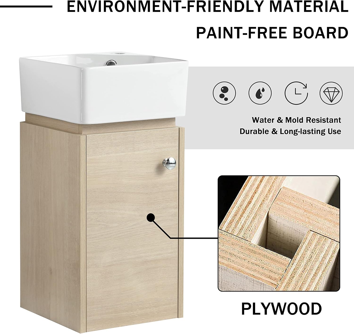 12" Wall-Mounted Bathroom Vanity with Sink & Top Basin - Modern Floating Vanity Cabinet for Small Spaces, Soft-Close Door Storage & Countertop Combo, Space-Saving Design (12x12 Inch)