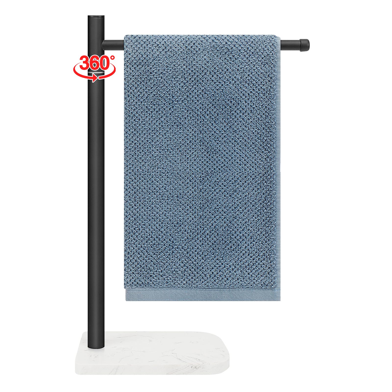 BathAce Hand Towel Holder, L-Shape Hand Towel Stand with Marble Base, Stainless Steel Swivel Hand Towel Rack Standing Towel Bar for Bathroom Kitchen Countertop, 1 Arm (Matte Black)