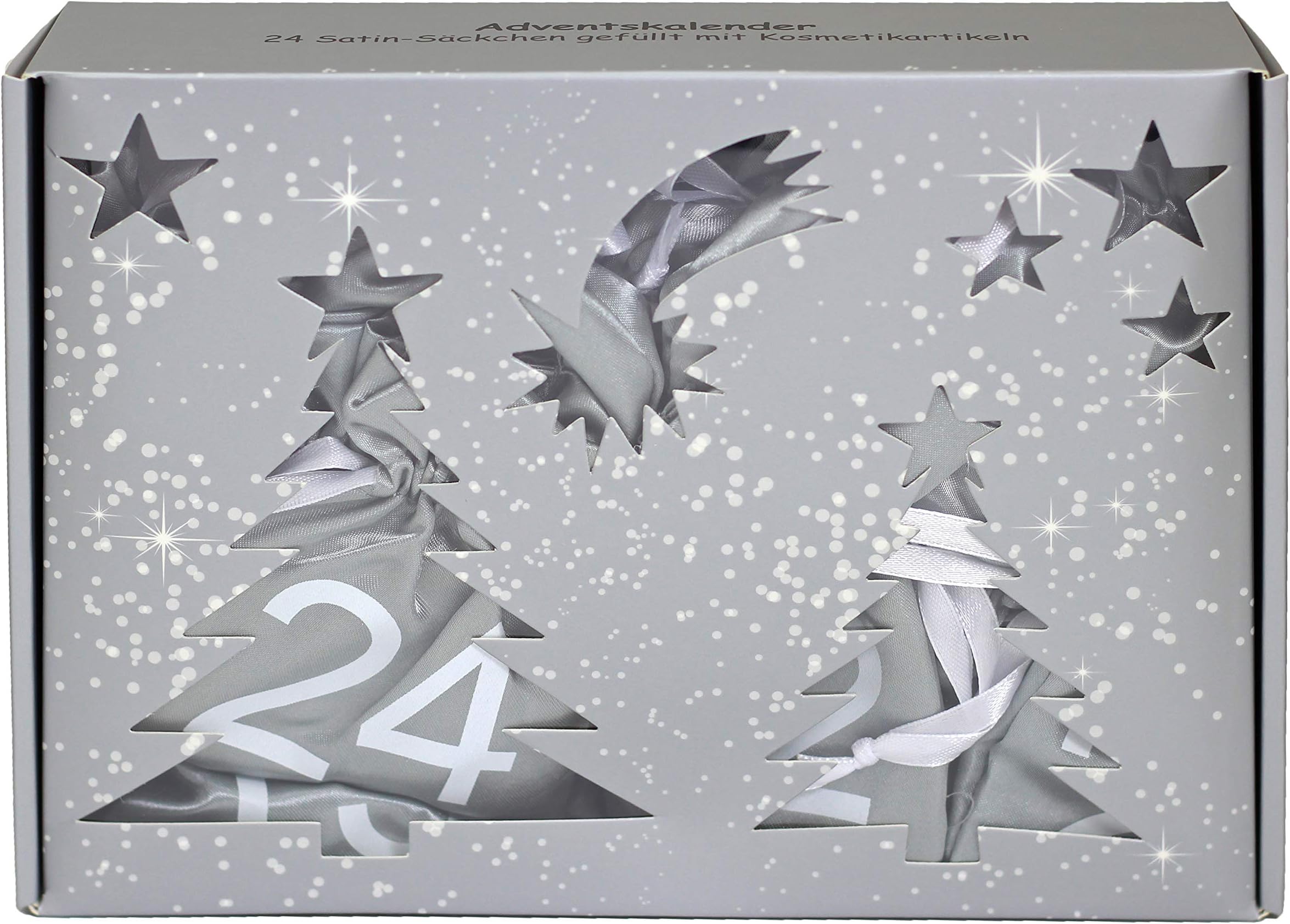Cosmetics Advent Calendar with 24 Satin Pouches Filled with Cosmetics White/Silver