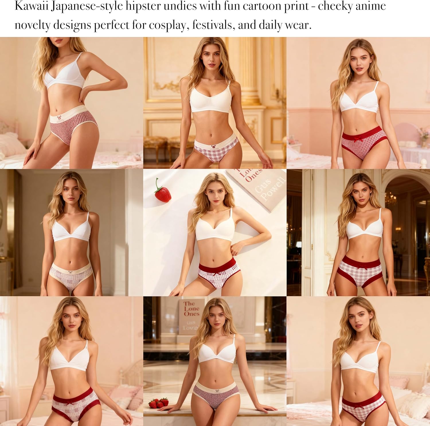 Cute Cotton Womens Underwear for Women 6 Packs Panties Kawaii Houndstooth Plaid Briefs Japanese-Style