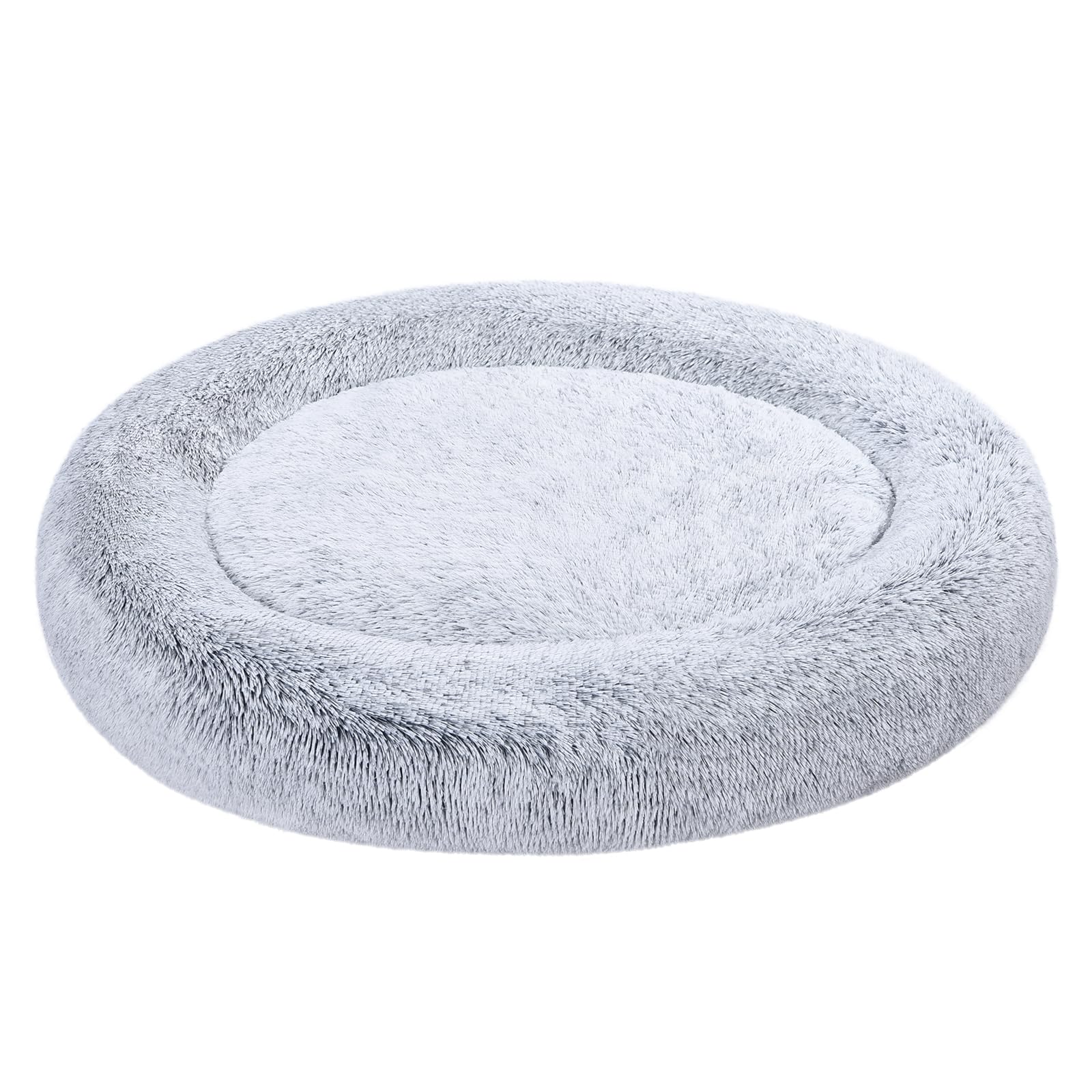 Amazon Basics Donut Pet Bolster Faux Fur Bed for Dog, Grey, 45" x 45"