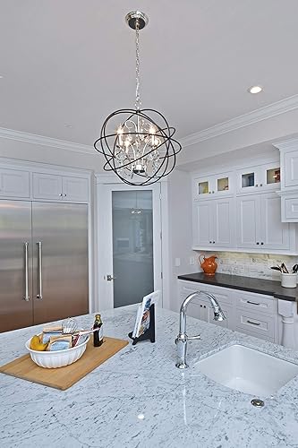 Miniatura 5 de Maxim 25140OI Orbit - Marco de metal con iluminación de techo colgante esférico de cristal, 3 luces, 180 vatios totales, 14 pulgadas de alto x 12