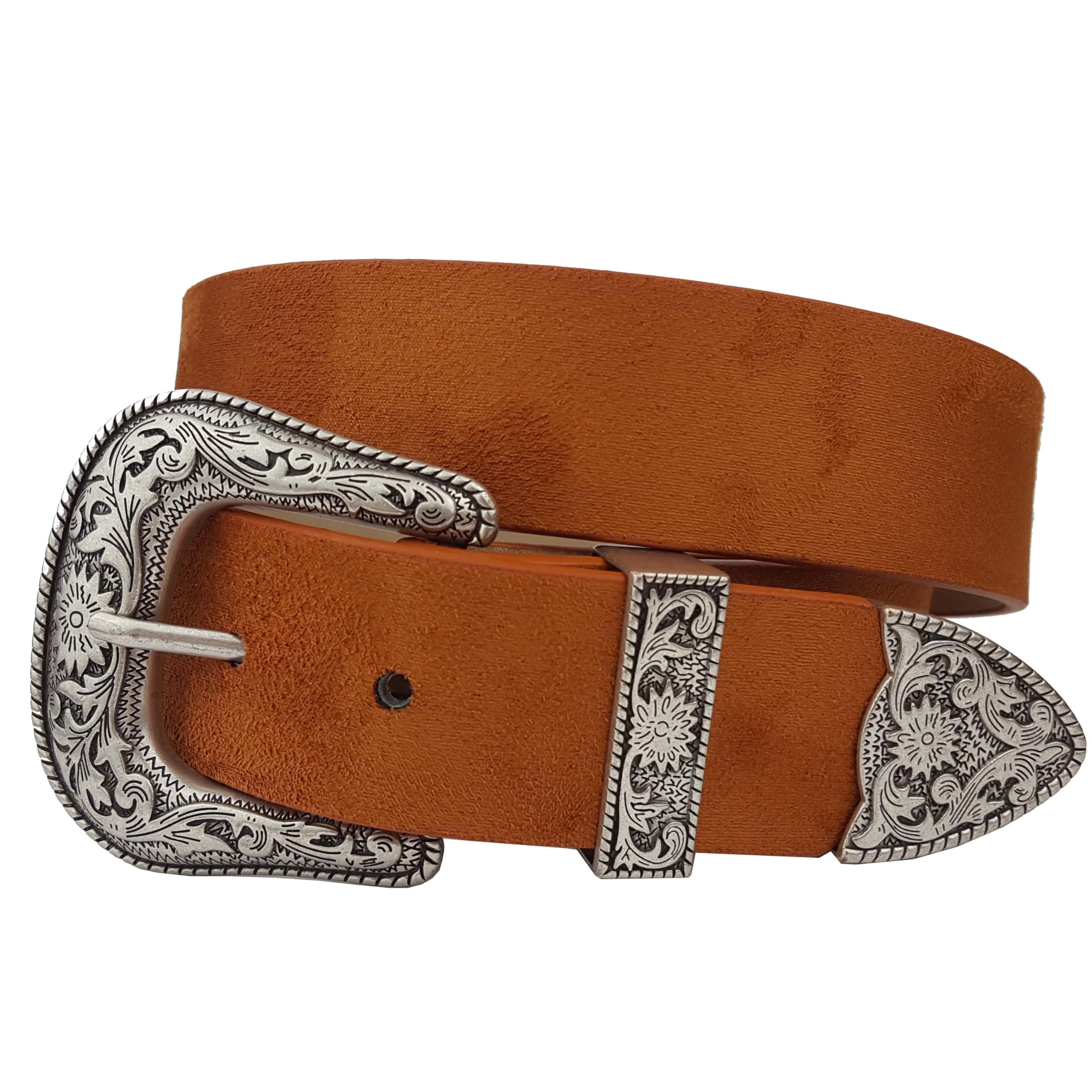 Axesoria Trendy Western Silver Buckle in microfiber suede Belt