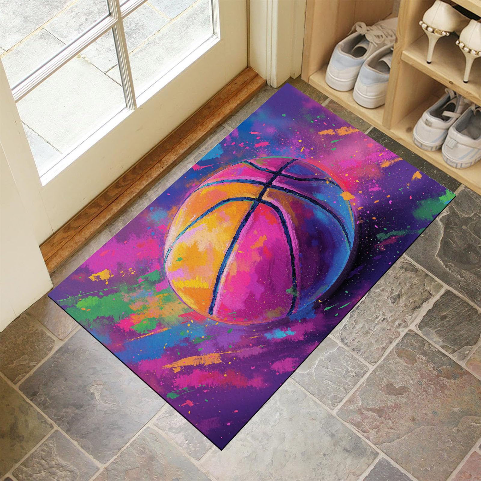 Tapis de cuisine devant évier et entrée au style basket violet 90x150