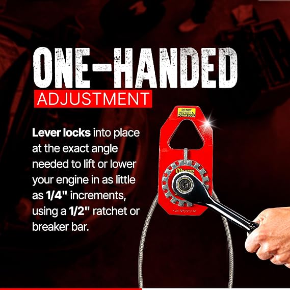 Engine Leveler | Original Chainless Hoist Sling for Engine & Transmission Swaps | 1 Ton (2,000 lb) Capacity, 45 Tilt, One-Hand Ratchet Control, 3:1 Safety Factor