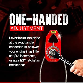 Engine Leveler | Original Chainless Hoist Sling for Engine & Transmission Swaps | 1 Ton (2,000 lb) Capacity, 45 Tilt, One-Hand Ratchet Control, 3:1 Safety Factor
