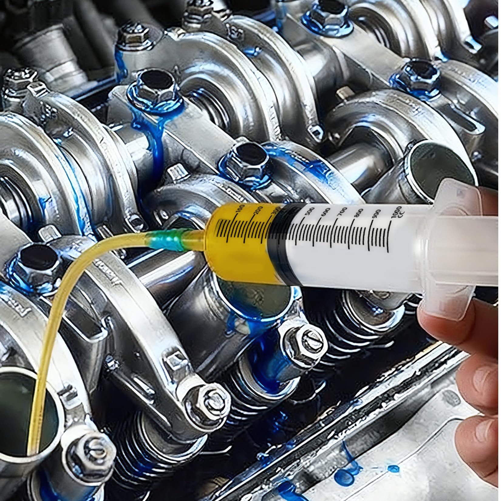 Pompe d'aspiration d'huile 1000 ml seringue avec tuyau | Pompe à main réutilisable pour liquide de frein, huile de transmission, liquide de refroidissement, moteur