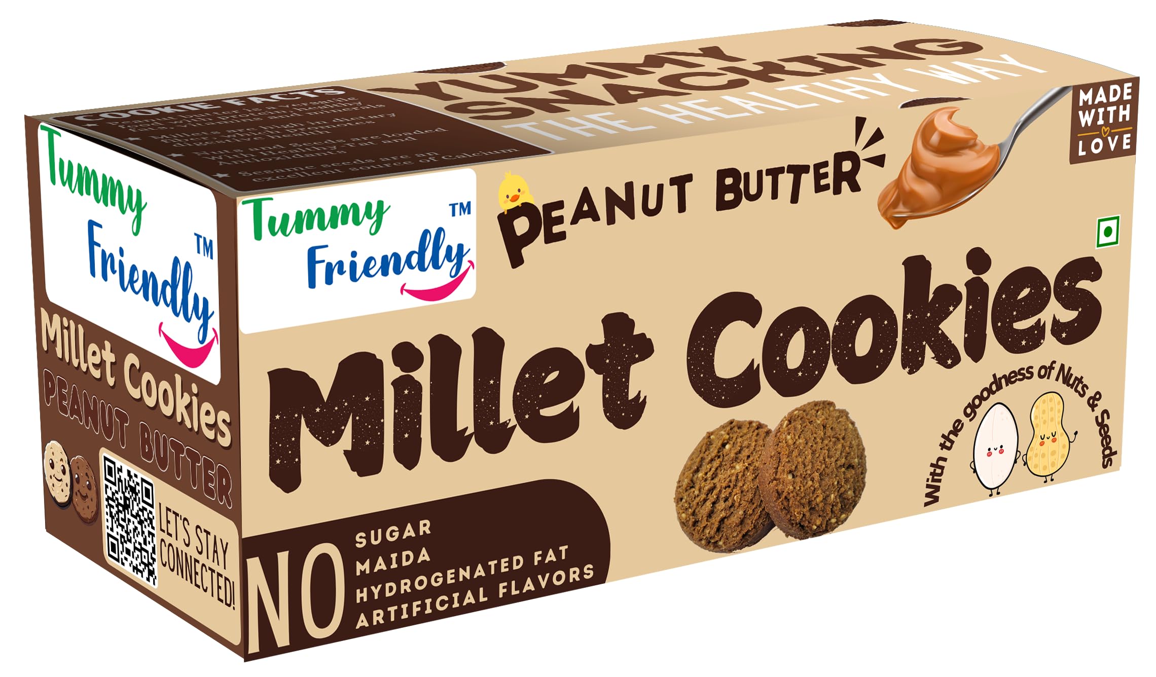 Tummy Friendly Peanut Butter Millet cookies for Kids Adults. Millet Biscuits, Ragi and Jaggery. Healthy Biscuits Cookies Snacks for kids Babies 1 Year Old. Gift the Best Healthy Cookies - 75 grams (Peanut Butter) (1 Pack, 1, count)