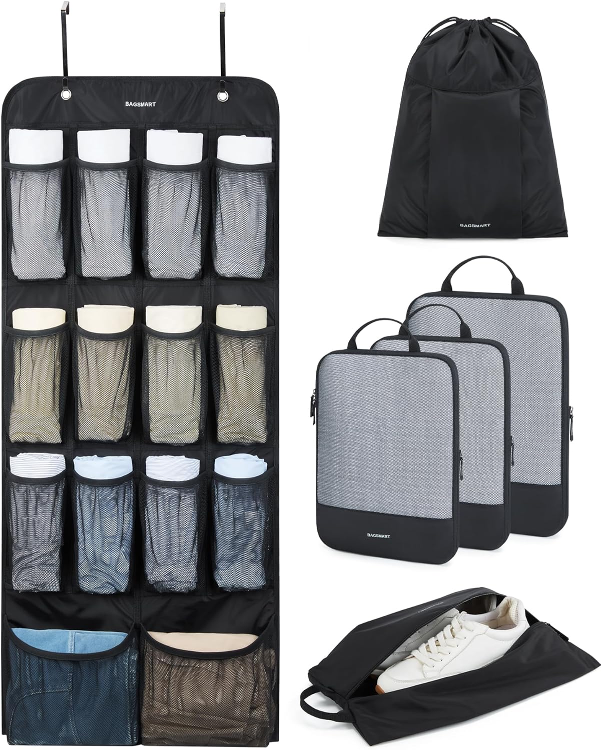 BAGSMART Hanging Compression Packing Cubes, 6 Set Large Suitcase Organizer Bags Set, Cruise Travel Essentials for Women BAGSMART Hanging Compression Packing Cubes, 6 Set Large Suitcase Organizer Bags Set, Cruise Travel Essentials for Women
