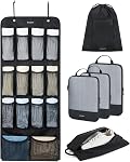 BAGSMART Hanging Compression Packing Cubes 6 Set Cruise Travel Essentials, Baby Pink, 15.7 inches (L) x 11 inches (W) x 5.1 inches (H) | 3-Fold Space Saving Hanging Shelves, Closet Organizers & Storage, Compressible Suitcase Organizer Bags, Machine W