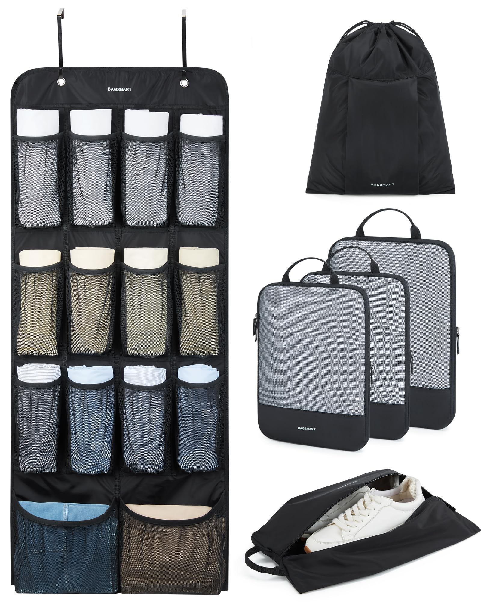 BAGSMART Hanging Compression Packing Cubes 6 Set Cruise Travel Essentials Black