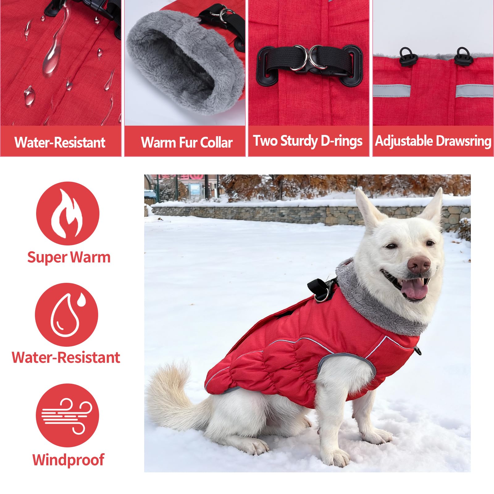 Malier Abrigo de invierno para perro (rojo, mediano)