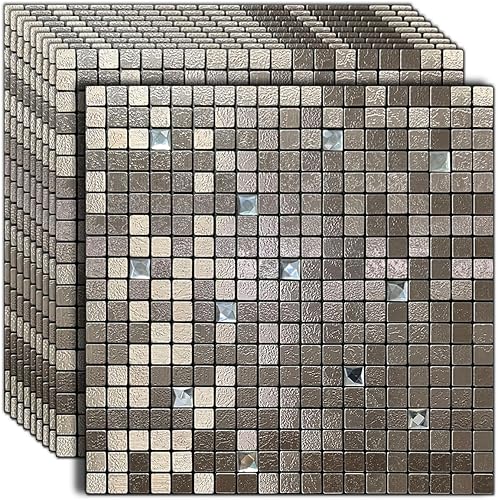 YMMXGE 10 adhesivos para pared con textura metálica de alta gama, azulejos autoadhesivos para pared de cocina, baño, sala de estar (10 unidades,