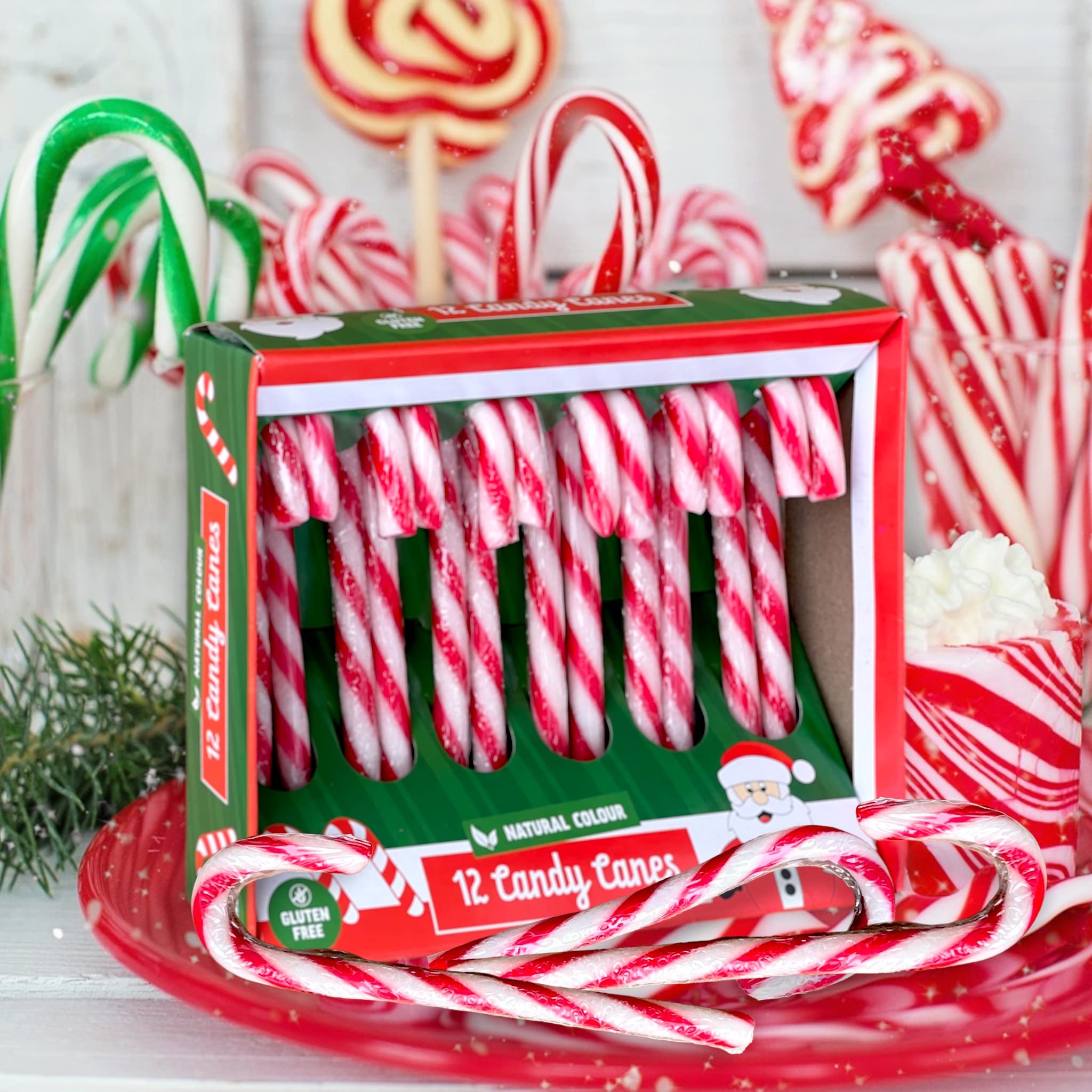 Zuckerstangen mit Erdbeergeschmack - Candy Canes rot/weiß gestreift - Natürliche Farben - Christbaumschmuck oder Geschenkanhänger - Süßigkeit Weihnachtszeit (12 x 12g (1 Packung))