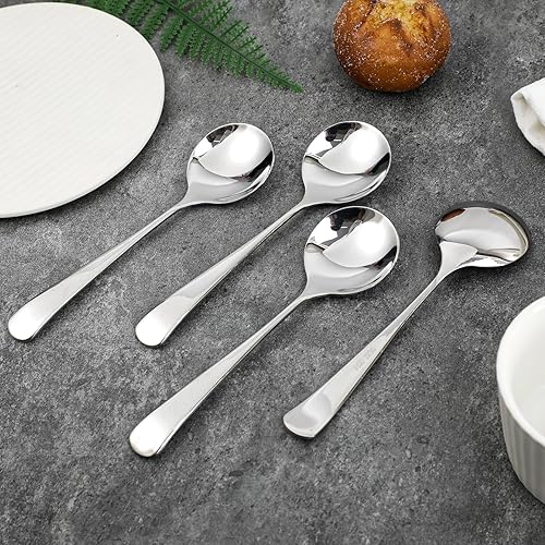 Miniatura 7 de Juego de 4 cucharas de sopa de 7 pulgadas, cucharas de sopa de acero inoxidable, cucharas redondas para cena, cucharas plateadas, cucharadas para el