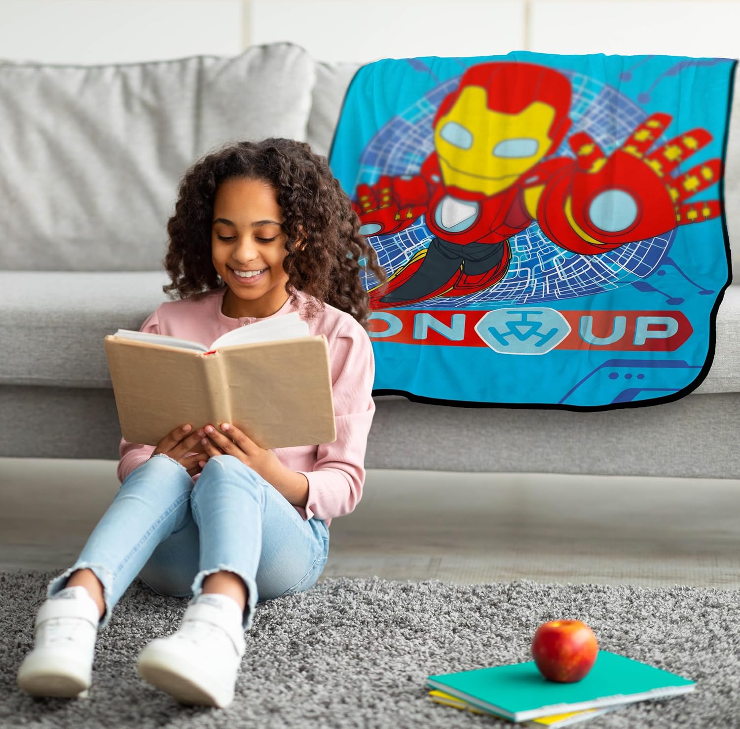 Jay Franco Kids Plush Throw Blanket – Soft & Cozy Fleece Throw for Bedroom & Couch Décor, Official Licensed Product, Blue - Iron Man & Friends, 40x50 - Travel Blanket