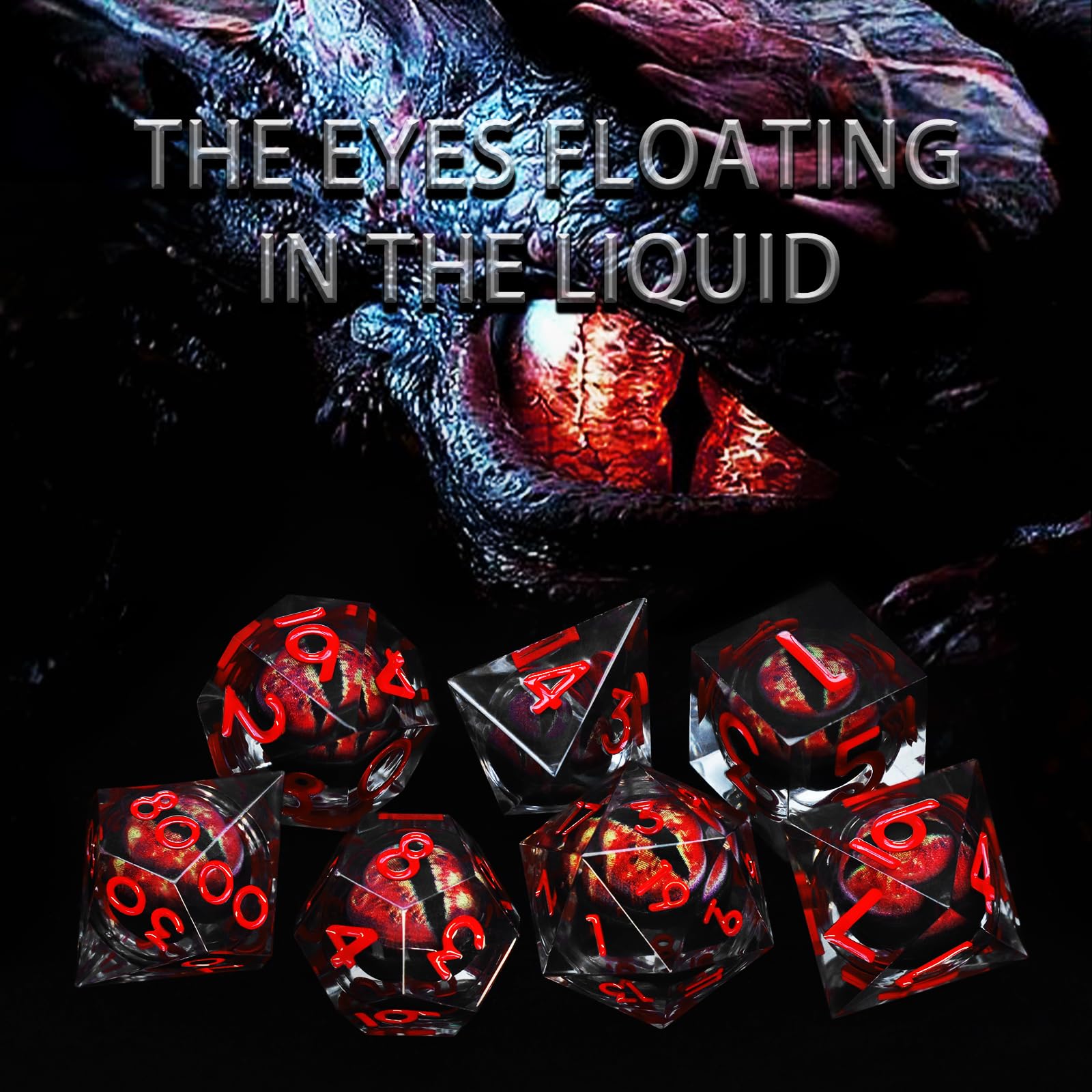 FONVGOGO Set Dadi D&D per Dungeons and Dragons Set Dadi DND Poliedrici Nucleo Liquido Dadi in Resina Occhio di Drago 7 Pezzi DND Dice Set (Rosso)
