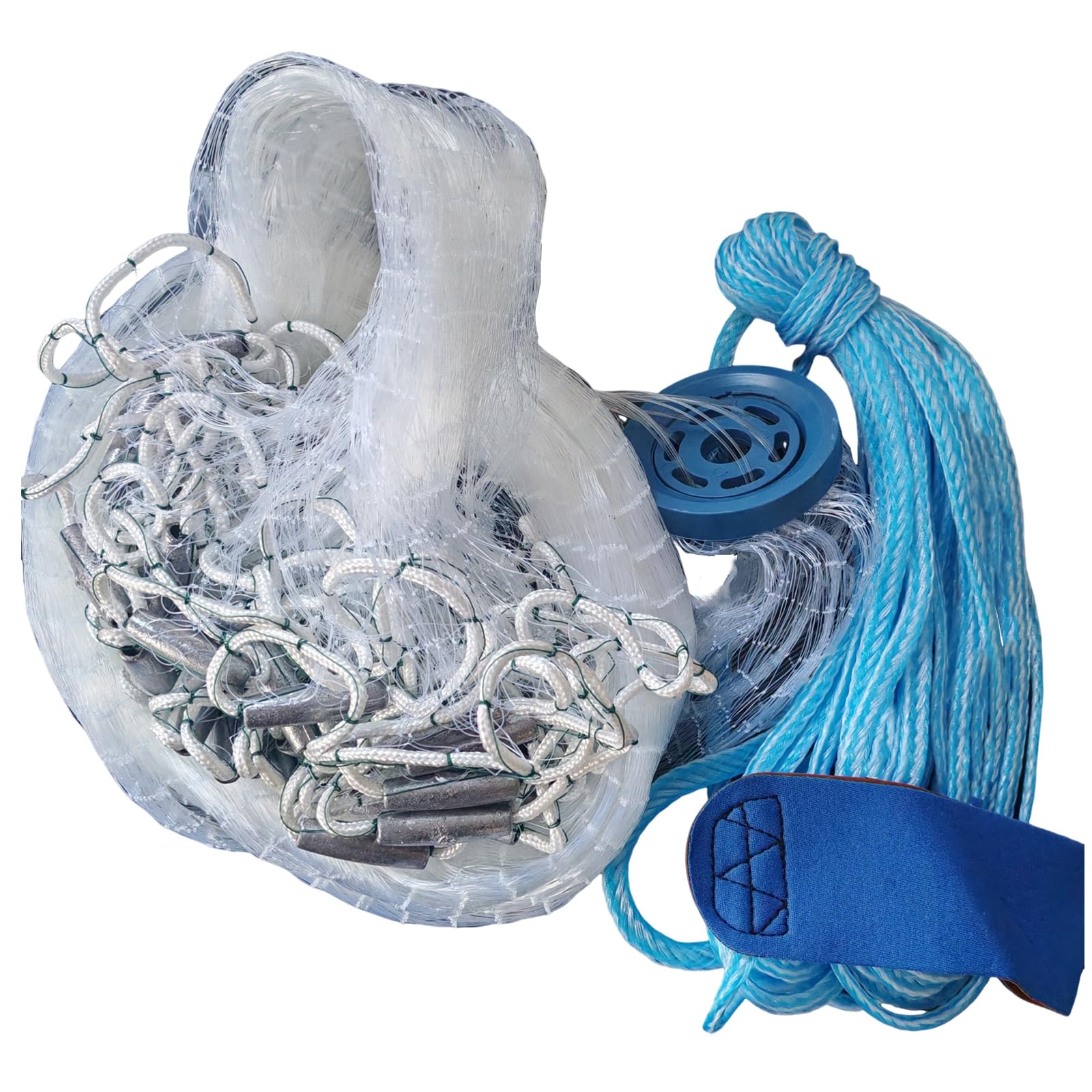 Lawaia Cast Net with Lead Sinkers Fishing Throw Nets Hand Castnet Shrimp Bait Traps 1/2 inch Mesh for Freshwater Saltwater with 3ft/4ft/5ft/ 6ft/ 7ft/