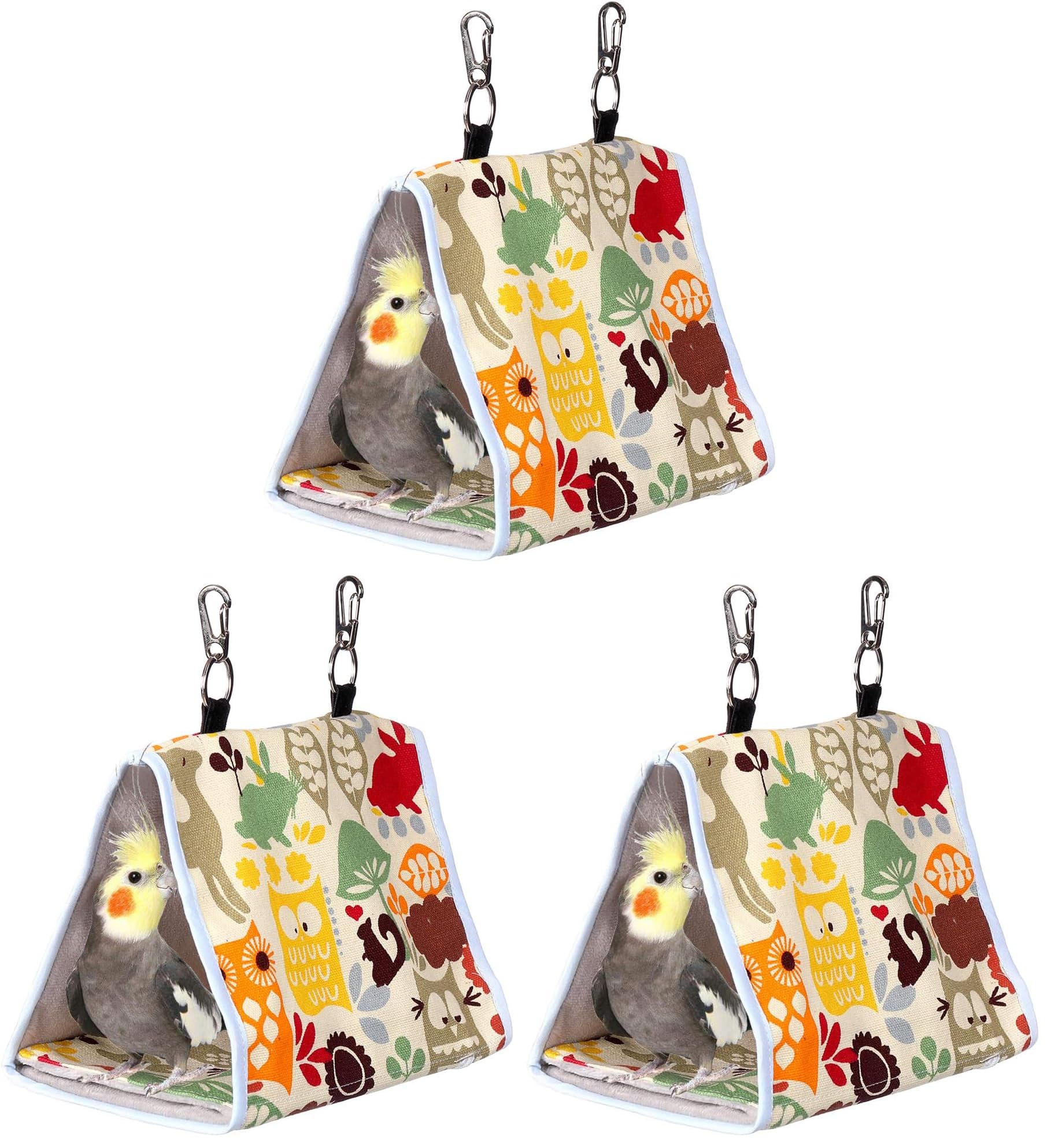 Bird Nest Snuggle Hut,Parrot Habitat Cave Hanging Tent for Small Medium Parrots Budgies Eclectus Parakeet Cockatiels Lovebird African Grey (Yellow Owl, S) (Pack of 3)