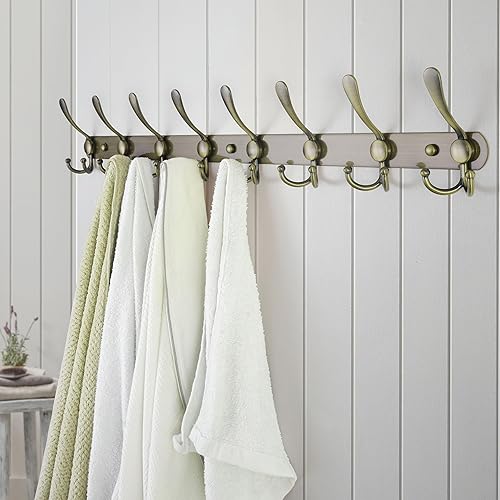Miniatura 5 de Dseap Perchero de pared 29.5 pulgadas de largo, 8 ganchos de tres ganchos resistentes para colgar abrigos, sombreros, ropa, bolso, vestíbulo