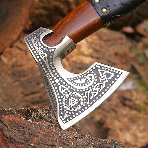 Miniatura 6 de Hacha vikinga con funda de cuchillo de regalo | Hachas y hachas de campamento de acero al carbono forjado a mano para hombres | Hacha de valhalla